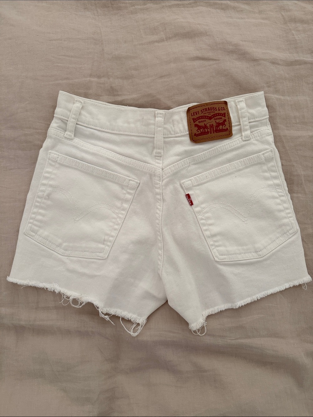 Levi's White Denim Frayed Hem Jean Shorts